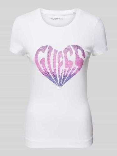 Guess T-Shirt mit Strasssteinbesatz Modell 'HEART' in Weiss, Größe XS