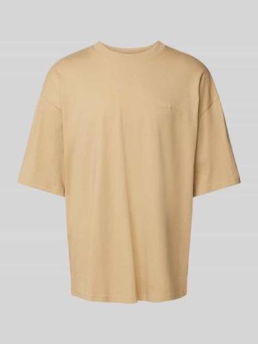 REVIEW Oversized T-Shirt mit geripptem Rundhalsausschnitt in Sand, Grö...