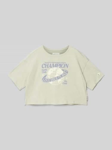 CHAMPION Cropped T-Shirt mit Motiv-Print in Mint, Größe 140
