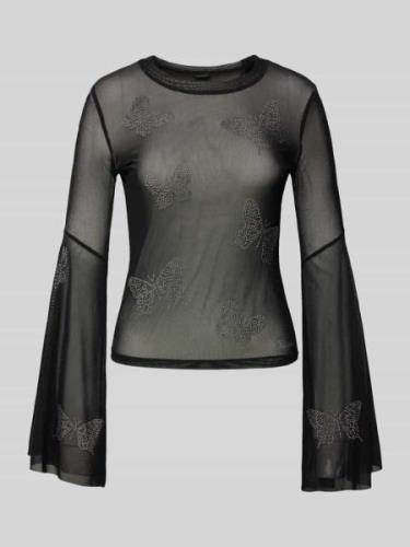 Guess Flared Longsleeve in semitransparentem Design in Black, Größe XS