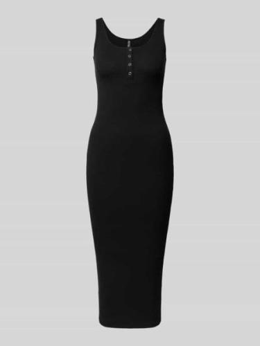 Pieces Knielanges Kleid in Ripp-Optik in Black, Größe S