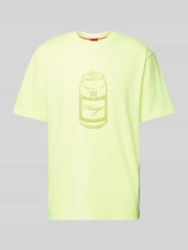 HUGO T-Shirt mit Label-Detail Modell 'Deondrin' in Neon Gelb, Größe L