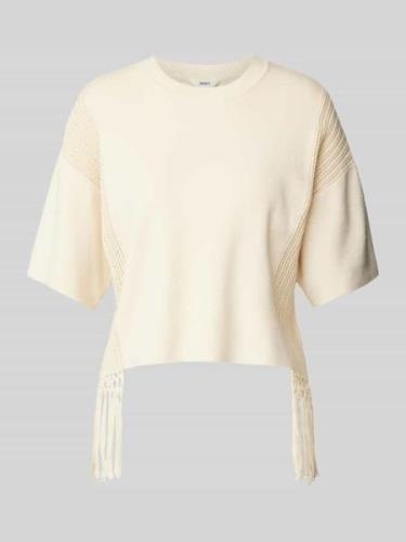 Object Cropped T-Shirt mit Fransen Modell 'Sanya' in Beige, Größe L