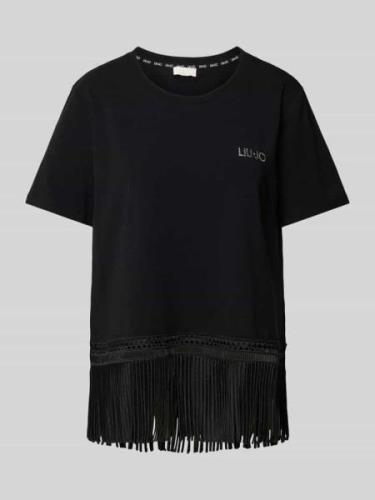 Liu Jo White T-Shirt mit Fransen in unifarbenem Design in Black, Größe...