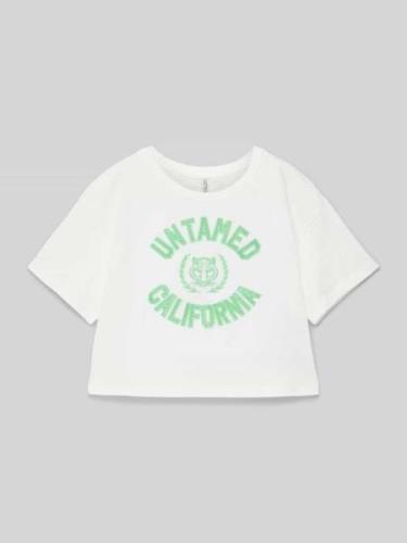 Only Cropped T-Shirt mit Motiv-Print Modell 'VILLA' in Ecru, Größe 134