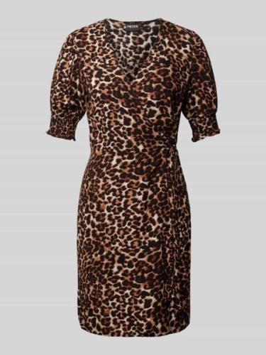 Pieces Knielanges Wickelkleid mit Animal-Print Modell 'TALA' in Camel,...