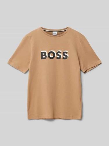 Boss T-Shirt mit Label-Print in Camel, Größe 152