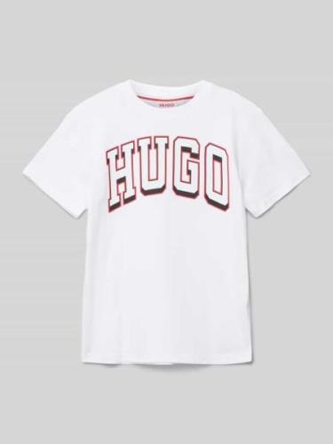 HUGO T-Shirt mit Label-Print in Weiss, Größe 152