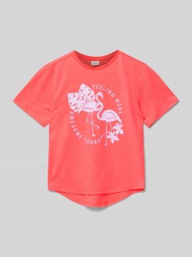 s.Oliver RED LABEL T-Shirt mit Motiv-Print in Neon Pink, Größe 92