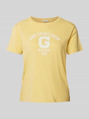 Gant T-Shirt mit Label-Print in Pastellgelb, Größe XL