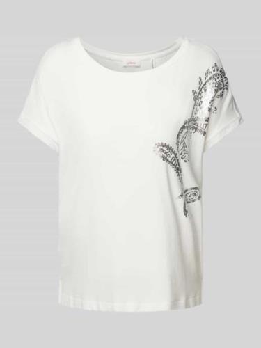 s.Oliver RED LABEL T-Shirt mit Motiv- und Statement-Print in Weiss, Gr...