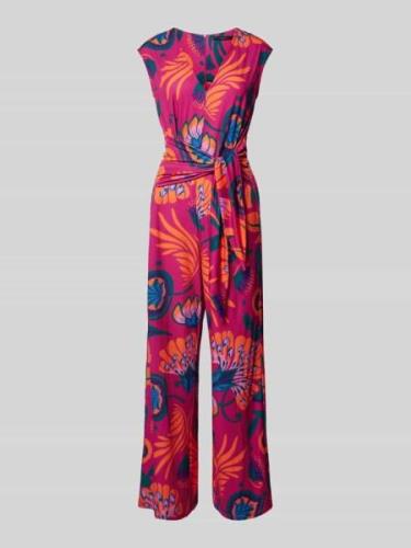 Oui Jumpsuit mit Bindegürtel in Fuchsia, Größe 42