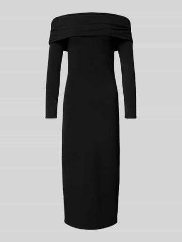 Only Knielanges Off-Shoulder-Kleid im unifarbenen Design in Black, Grö...