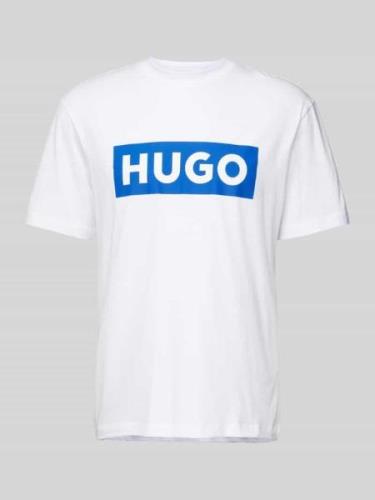 Hugo Blue T-Shirt mit Label-Print Modell 'Nico' in Weiss, Größe M