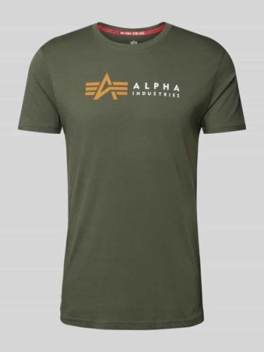 Alpha Industries T-Shirt mit Label-Print in Oliv, Größe S