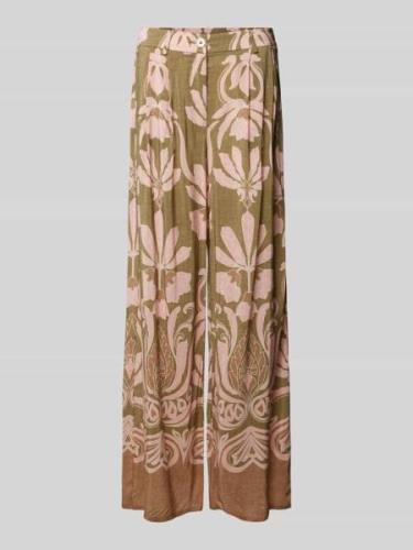 More & More Hose aus Viskose mit floralem Muster in Oliv, Größe 36
