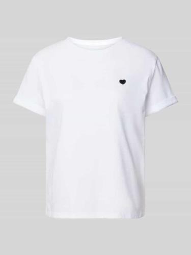 OPUS T-Shirt mit Motiv-Stitching Modell 'Serz' in Weiss, Größe 42