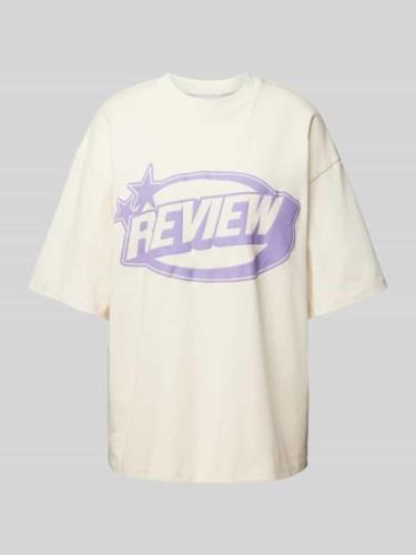 Review Oversized T-Shirt mit Label-Print in Ecru, Größe XXS