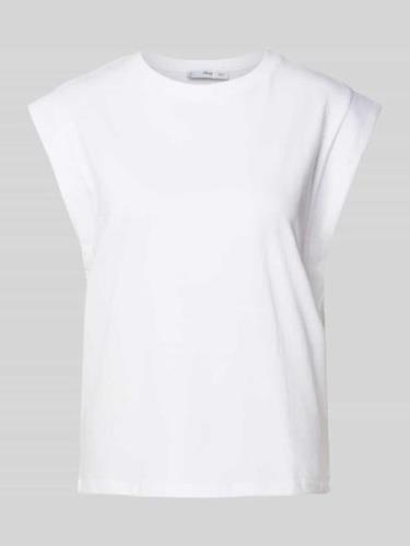 Mango T-Shirt mit geripptem Rundhalsausschnitt Modell 'VIRI' in Weiss,...