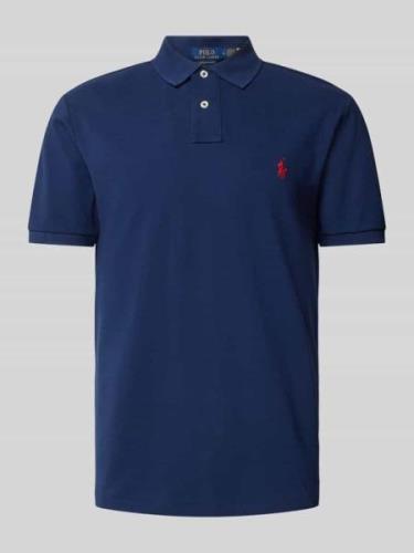 Polo Ralph Lauren Slim Fit Poloshirt mit Label-Stitching in Marine, Gr...