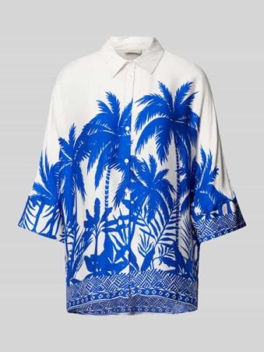 Milano Italy Bluse mit Motiv-Print Modell 'Tropical' in Blau, Größe 34