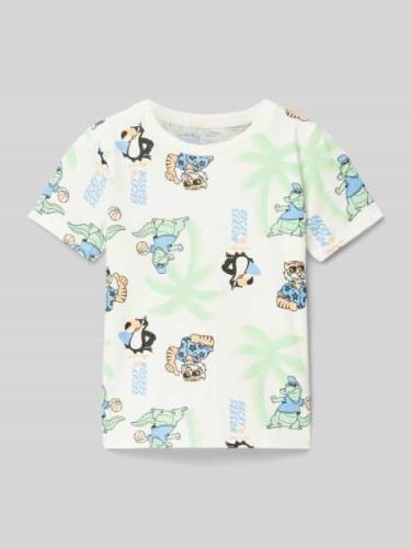 Tom Tailor T-Shirt mit Allover-Motiv-Print in Offwhite, Größe 92