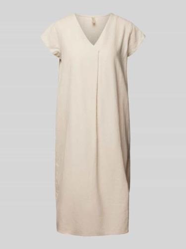 Soyaconcept Knielanges Kleid mit V-Ausschnitt Modell 'Ina' in Sand, Gr...