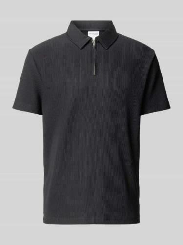 SELECTED HOMME Relaxed Fit Poloshirt in Ripp-Optik in Black, Größe M
