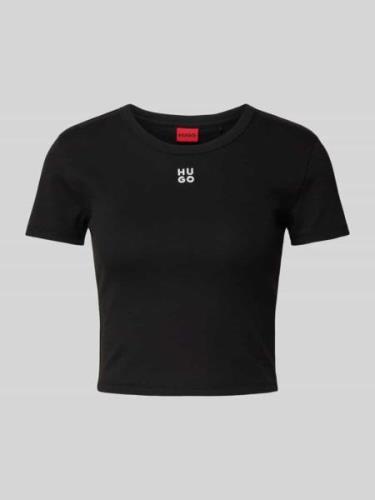 HUGO Cropped T-Shirt mit Label-Print in Black, Größe XS