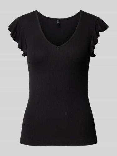 Only T-Shirt mit V-Ausschnitt Modell 'BELIA' in Black, Größe L