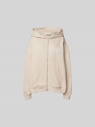 OH APRIL Oversized Sweatjacke mit Label-Print in Sand, Größe L