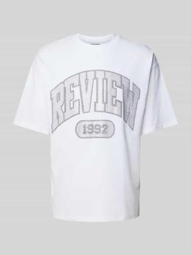 REVIEW Oversized T-Shirt mit Label-Print in Weiss, Größe S