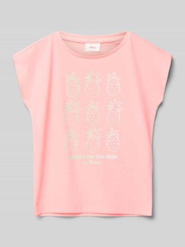 s.Oliver RED LABEL T-Shirt mit Motiv-Print in Neon Pink, Größe 104