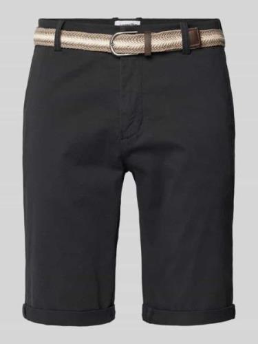 Lindbergh Slim Fit Bermudas mit Gürtel in Black, Größe L