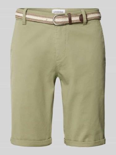 Lindbergh Slim Fit Bermudas mit Gürtel in Oliv, Größe L