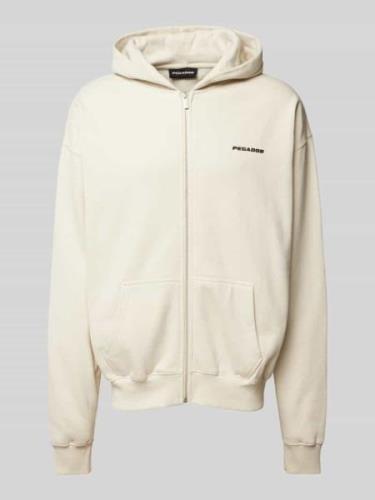 Pegador Oversized Sweatjacke mit Label-Print in Offwhite, Größe L