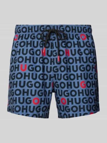 HUGO Badehose mit Allover-Logo-Print Modell 'Tortuga' in Jeansblau, Gr...