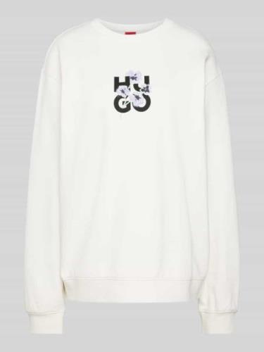 HUGO Sweatshirt mit Label-Print in Offwhite, Größe XS