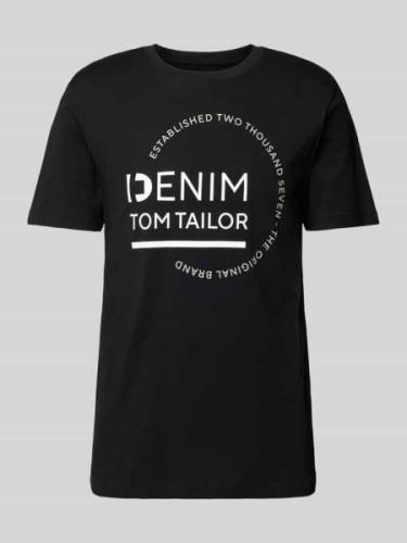 TOM TAILOR DENIM T-Shirt mit Rundhalsausschnitt in Black, Größe L