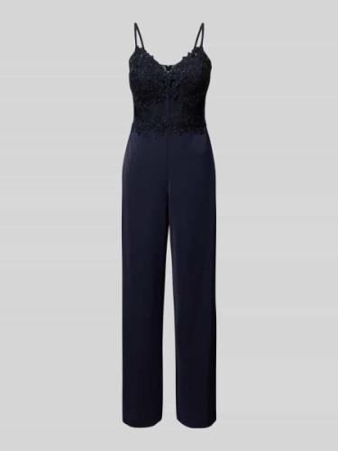 V.M. Jumpsuit mit Spitzenbesatz in Dunkelblau, Größe 34