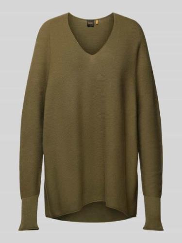 BOSS Orange Strickpullover mit V-Ausschnitt Modell 'Feronessa' in Oliv...