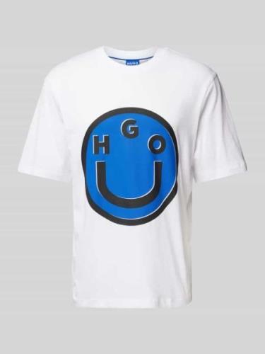 Hugo Blue T-Shirt mit Label-Print Modell 'Nimper' in Weiss, Größe L