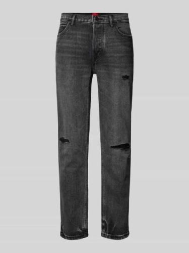 HUGO Tapered Fit Jeans im Destroyed-Look Modell 'HUGO 634' in Anthrazi...