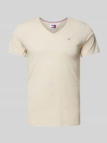 Tommy Jeans T-Shirt mit Label-Stitching in Beige, Größe M