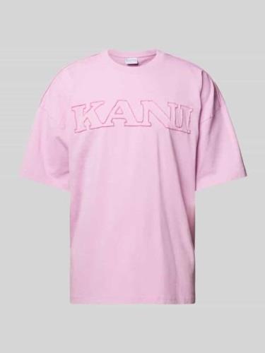 KARL KANI T-Shirt mit Label-Print Modell 'Retro' in Rosa, Größe S