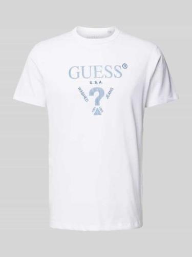 Guess T-Shirt mit Label-Print in Weiss, Größe L