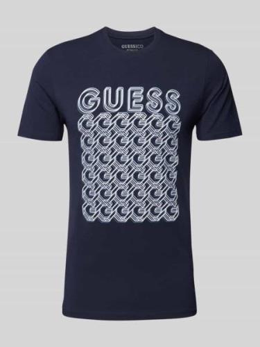 Guess T-Shirt mit Label-Print Modell 'CHAIN' in Marine, Größe L