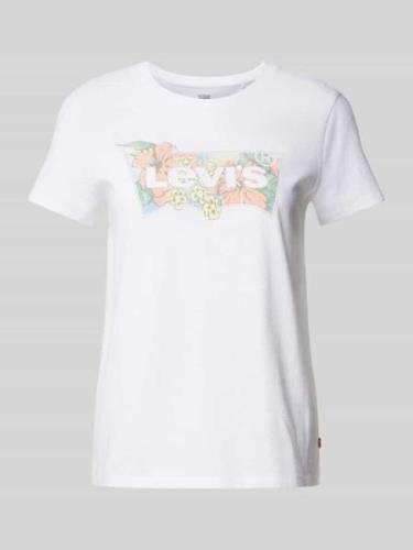 Levi's® T-Shirt mit Label-Print Modell 'HIBISCUS' in Offwhite, Größe M