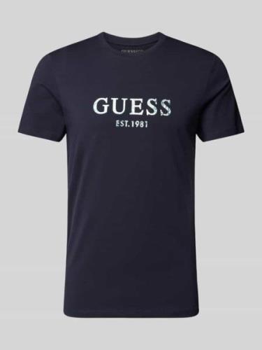 Guess T-Shirt mit Label-Print in Marine, Größe L