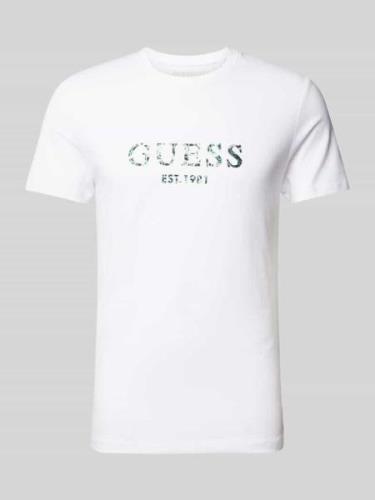 Guess T-Shirt mit Label-Print in Weiss, Größe L